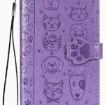 Purpurinis dėklas Xiaomi Redmi 9C 9C NFC su iškiliu kačių ir šunų piešiniu