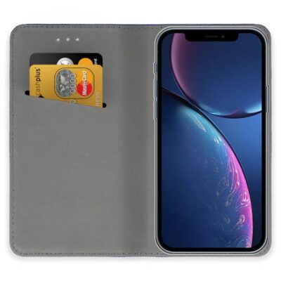 Raudonas atverčiamas dėklas Apple iPhone 13 Pro Max Smart Magnet atverstas su matomomis kortelių kišenėmis