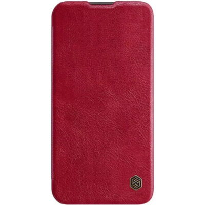 Raudonas atverčiamas dėklas Samsung A546 A54 5G Nillkin Qin Book Leather Case iš tikros odos
