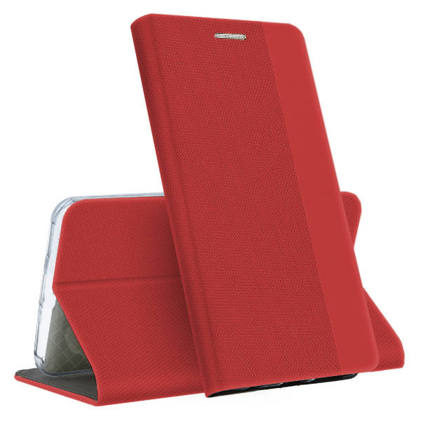Raudonas atverčiamas dėklas Samsung Galaxy A035 A03s Smart Senso Raudonas atverčiamas dėklas Samsung Galaxy A035 A03s Smart Senso su tekstūruotu paviršiumi ir stovu