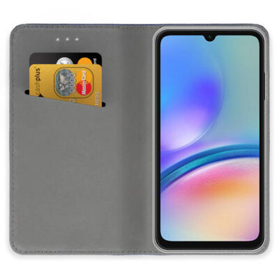 raudonas atverciamas deklas samsung galaxy a057 a05s smart magnet su korteliu skyriumi viduje pilkas vidus