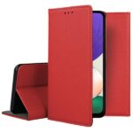Raudonas atverčiamas dėklas Samsung Galaxy A226 A22 5G Smart Magnet su tekstūruota paviršiaus raudona spalva