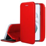Raudonas atverčiamas dėklas Samsung Galaxy S711 S23 FE Book Elegance su matomu telefono ekranu