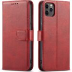 Raudonas atverčiamas dėklas Samsung Galaxy S711 S23 FE Wallet, matomas iš priekio ir nugarėlės pusės