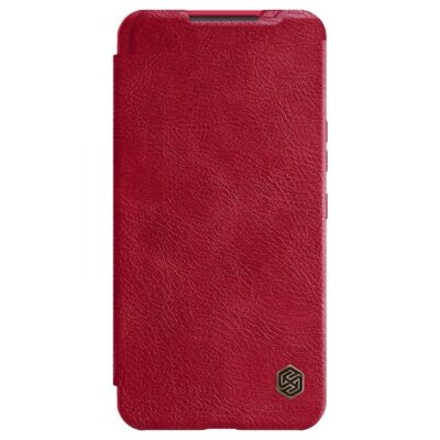 Raudonas atverčiamas dėklas Samsung S906 S22 Plus 5G Nillkin Qin Book Leather Case su odine tekstūra
