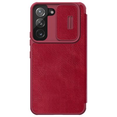 Raudonas atverčiamas dėklas Samsung S906 S22 Plus 5G Nillkin Qin Book Leather Case su kamera ir apsauga