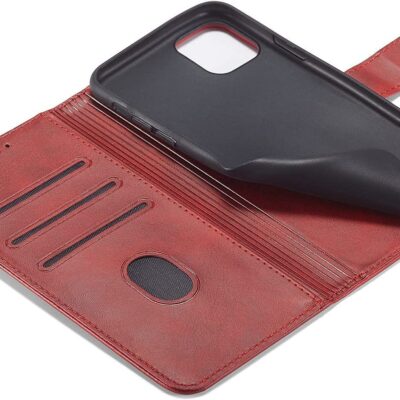 Raudonas atverčiamas dėklas Samsung S921 S24 Wallet su keliomis kortelių kišenėmis ir telefono laikikliu