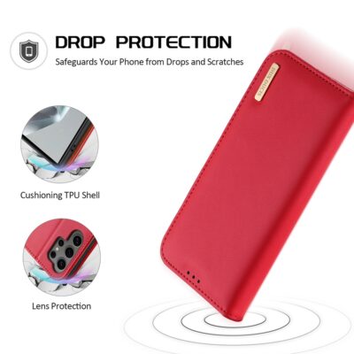 Raudonas atverčiamas dėklas Samsung S928 S24 Ultra apsaugo telefoną nuo kritimų