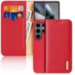 Raudonas atverčiamas dėklas Samsung S928 S24 Ultra su kortelių ir grynųjų pinigų kišenėlėmis