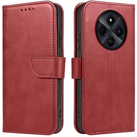Raudonas atverčiamas dėklas Xiaomi Redmi 14C Wallet Raudonas atverčiamas dėklas Xiaomi Redmi 14C su užsegimu ir kamera matoma per atvartą