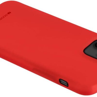 Raudonas dėklas Apple iPhone 12 12 Pro Mercury Soft su minkšta apdaila ir kamera matoma iš viršaus