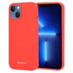 Raudonas dėklas Apple iPhone 14 Mercury Silicone matomas iš priekio ir nugarėlės