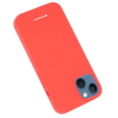 raudonas deklas apple iphone 14 plus mercury silicone ismaniame telefone su matomais vaizdo kameru objektyvais