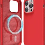 Raudonas dėklas Apple iPhone 14 Pro Mag Silicone su kamerų skylių apvadais