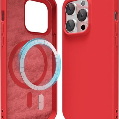 Raudonas dėklas Apple iPhone 14 Pro Mag Silicone su kamerų skylių apvadais