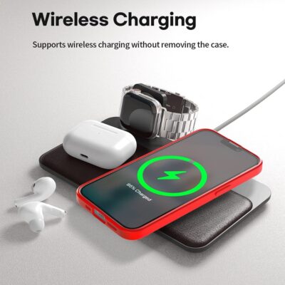 Raudonas dėklas Apple iPhone 14 Pro Mercury Soft ant įkraunančio paviršiaus