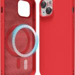 raudonas deklas Apple iPhone 15 Mag Silicone su magnetiniu ziedu ir mikroskopine vidine puse