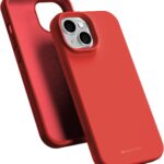 Raudonas dėklas Apple iPhone 15 Mercury Silicone su minkšta silikonine išorė ir vidumi