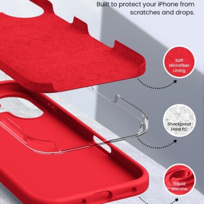 Raudonas dėklas Apple iPhone 16 Mercury Silicone su trimis apsauginiais sluoksniais