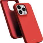 Raudonas dėklas Apple iPhone 16 Pro Mercury Silicone, matomas išorės ir vidinės pusės