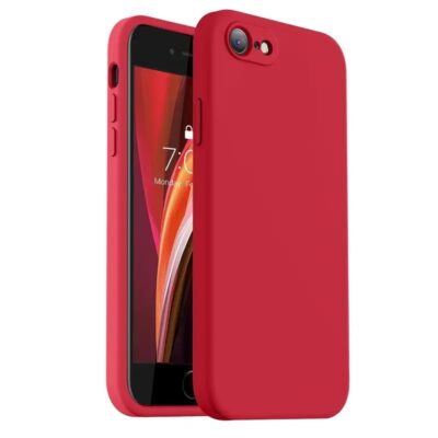 Raudonas deklas Apple iPhone 16e Liquid Silicone su matine tekstura ir tiksliu fitu