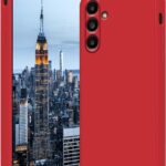 Raudonas dėklas Samsung A245 A24 4G A246 A24 5G Mercury Silicone su šiuolaikinio miesto vaizdu ekrane