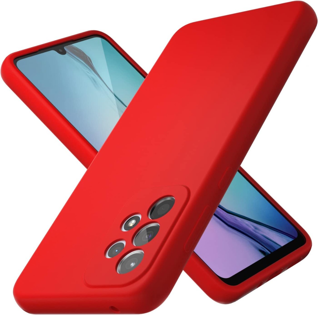 Raudonas dėklas Samsung A336 A33 5G Liquid Silicone Raudonas dėklas Samsung A336 A33 5G Liquid Silicone aplink telefoną matomas kameros ir ekrano detalės