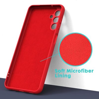 Raudonas dėklas Samsung Galaxy A136 A13 5G minkštu mikropluošto pamušalu viduje