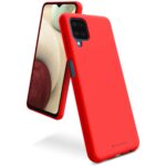 Raudonas dėklas Samsung Galaxy A225 A22 4G Mercury Soft su žvilgančiomis mėlynomis kameros ir garso mygtukų detalėmis