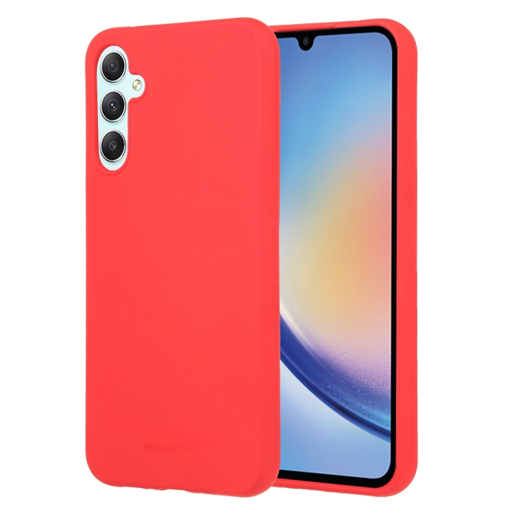 Raudonas dėklas Samsung Galaxy A346 A34 5G Mercury Soft Raudonas dėklas Samsung Galaxy A346 A34 5G Mercury Soft su matiniu paviršiumi ir keturiomis kameros skylėmis
