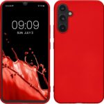Raudonas dėklas Samsung Galaxy A546 A54 5G su matinės tekstūros paviršiumi ir tiksliais kameros angomis