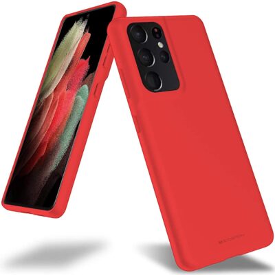 Raudonas dėklas Samsung Galaxy S21 Ultra Mercury Soft, apsaugantis telefoną nuo smūgių ir įbrėžimų