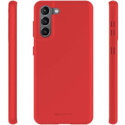 Raudonas dėklas Samsung Galaxy S22 Mercury Soft, matomas iš trijų pusių, apsaugo telefoną ir turi kameros išpjovą
