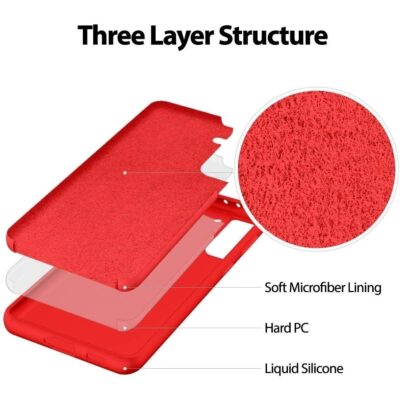 Raudonas dėklas Samsung Galaxy S22 Plus Mercury Silicone su trimis sluoksniais microfibrinės pamušalo, kieto PC ir skysto silikono