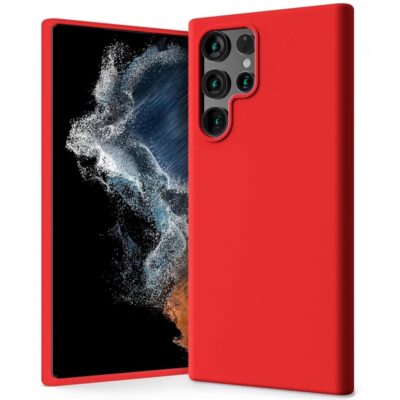 Raudonas dėklas Samsung Galaxy S22 Ultra Mercury Silicone matomas iš priekio ir nugarėlės pusės