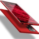 Raudonas dėklas Samsung Galaxy S22 Ultra X-level Guardian matomas iš skirtingų pusių su ryškiai raudonu atspalviu