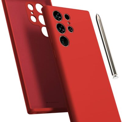 Raudonas dėklas Samsung Galaxy S918 S23 Ultra 5G Mercury Silicone su atviri kamerų ir mygtukų srityse