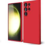 Raudonas dėklas Samsung Galaxy S918 S23 Ultra 5G telefonui su matiniu paviršiumi ir kameros angomis