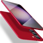 Raudonas dėklas Samsung Galaxy S926 S24 Plus X-level Guardian aplink telefoną matomas iš priekio ir galo