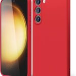 raudonas deklas samsung s916 s23 plus 5g liquid silicone 1.5mm telefonui is priekio ir galo