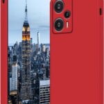 Raudonas dėklas Xiaomi Poco F5 5G telefonui su matiniu paviršiumi ir tiksliais išpjovomis kameroms ir valdikliams