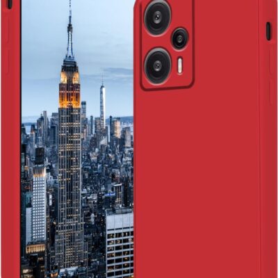 Raudonas dėklas Xiaomi Poco F5 5G telefonui su matiniu paviršiumi ir tiksliais išpjovomis kameroms ir valdikliams