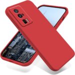 Raudonas dėklas Xiaomi Poco F5 Pro 5G telefonui, matoma iš abiejų pusių