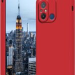 Raudonas dėklas Xiaomi Redmi 11A Liquid Silicone matomas iš priekio ir galo su kamerų išpjova