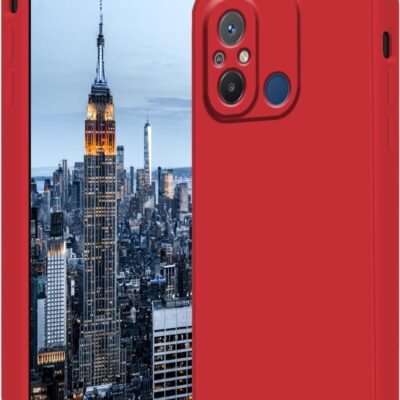 Raudonas dėklas Xiaomi Redmi 11A Liquid Silicone matomas iš priekio ir galo su kamerų išpjova