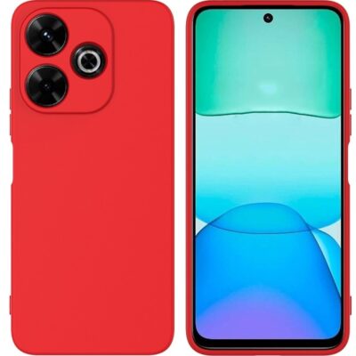Raudonas dėklas Xiaomi Redmi 13 4G Liquid Silicone 1.5mm matomas iš priekio ir nugarėlės
