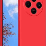 Raudonas dėklas Xiaomi Redmi 14C telefono su matiniu paviršiumi ir apvalia kamera