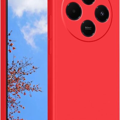 Raudonas dėklas Xiaomi Redmi 14C telefono su matiniu paviršiumi ir apvalia kamera