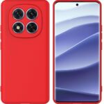 Raudonas dėklas Xiaomi Redmi Note 15 Pro Plus 5G Liquid Silicone, matomas priekinis ir galinis korpusas su keturiomis kameromis