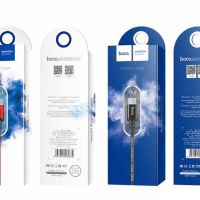 Raudonas ir juodas USB kabelis Hoco X14 Lightning 1.0m originalioje pakuotėje